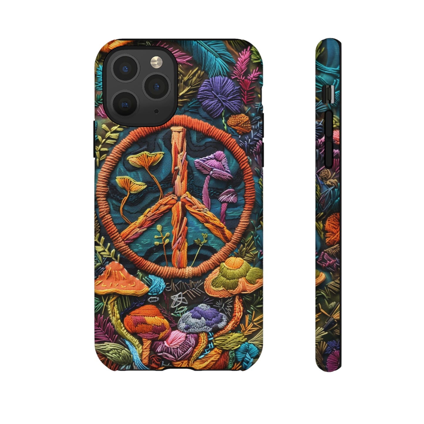 Embroidery Style Magic Mushrooms and Peace Sign Phone Case