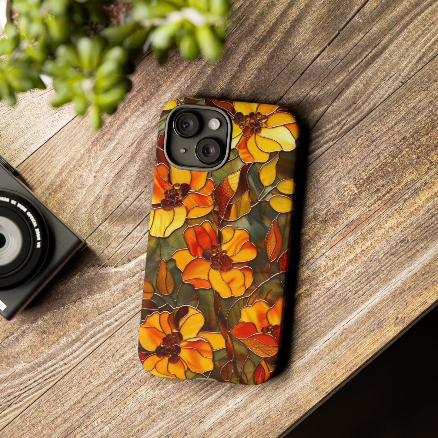 Orange Floral Phone Case Stained Glass Style