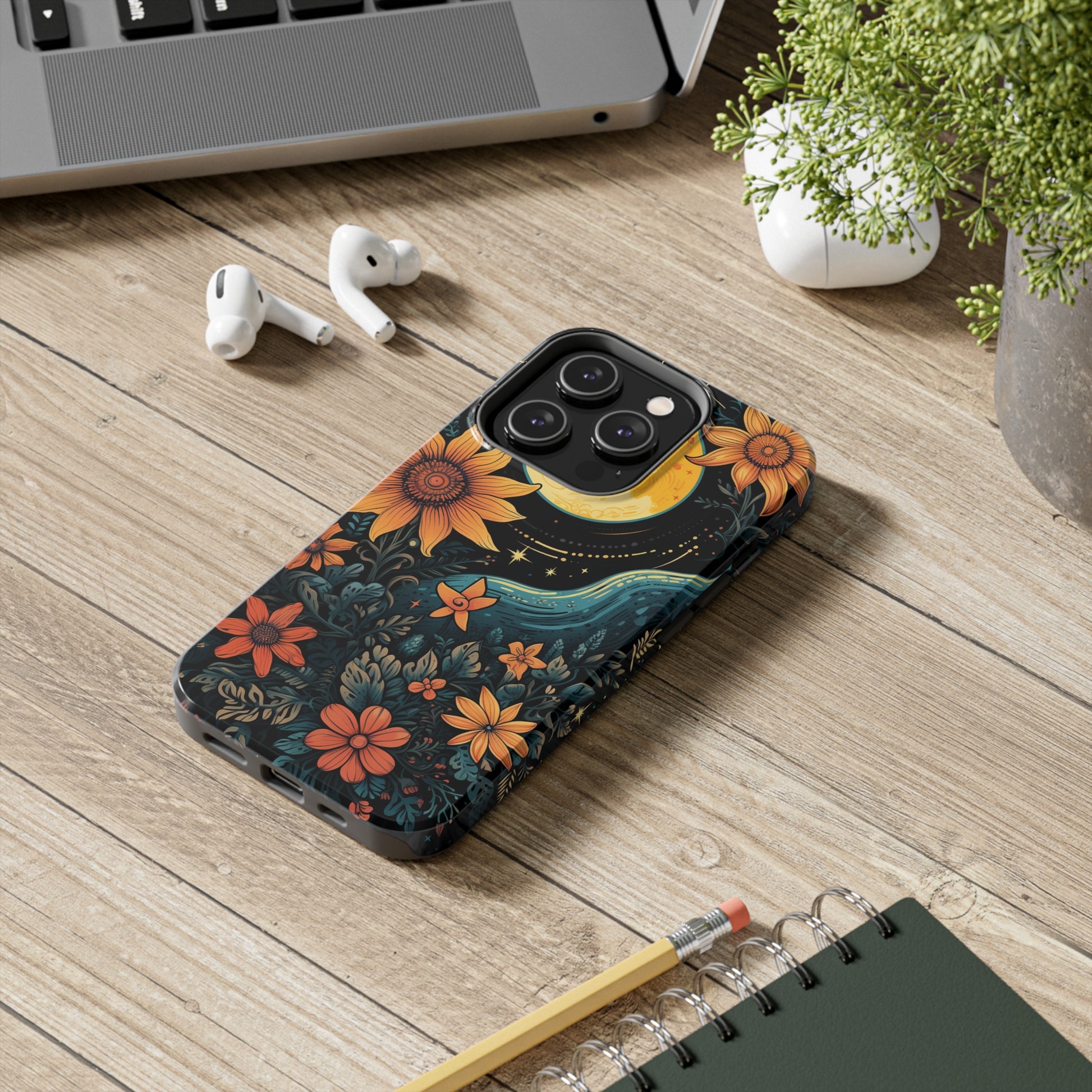 Protective iPhone 11 and 14 case with combined boho and cottagecore elements