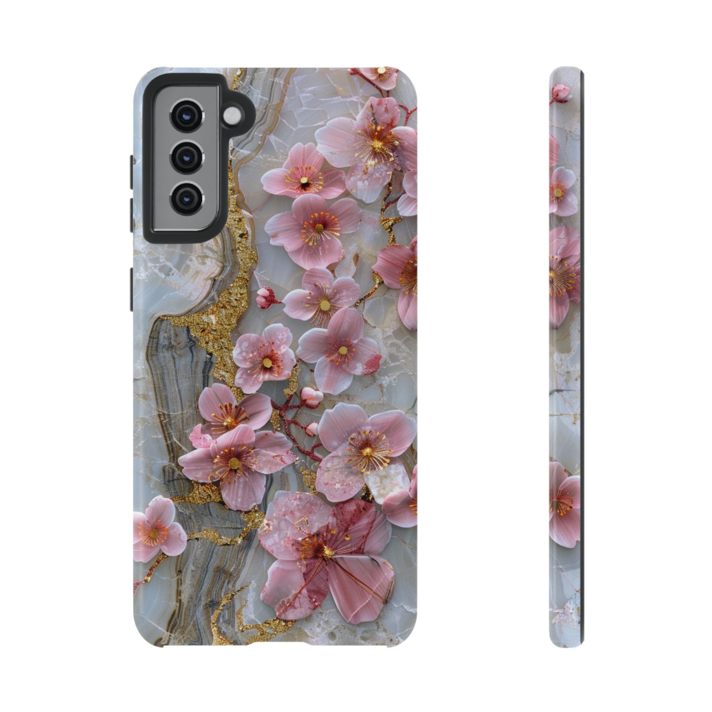 Pink Forget Me Nots Gold Floral Phone Case