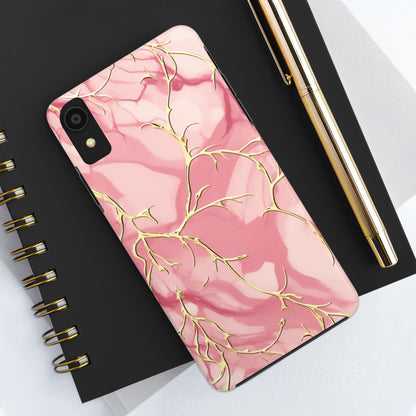 iPhone Elegance Unveiled: Pink & Gold Leaf Marble | Premium Tough iPhone Case