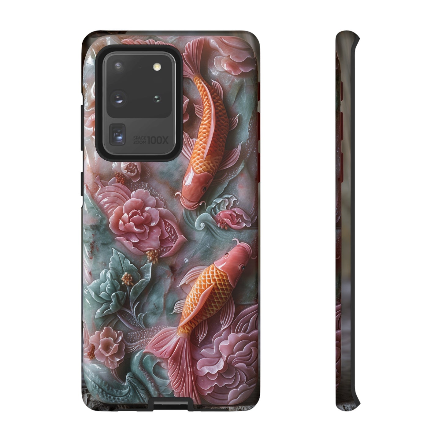 Pink Marble Fish Asian Jade Carving Koi Art Phone Case