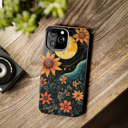 Boho Meets Cottagecore: Floral Sun, Moon & Stars iPhone Case – A Celestial Delight