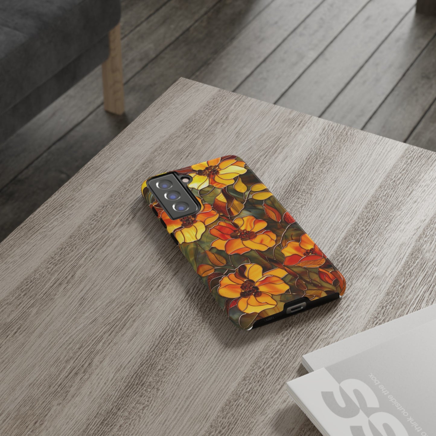 Orange Floral Phone Case Stained Glass Style