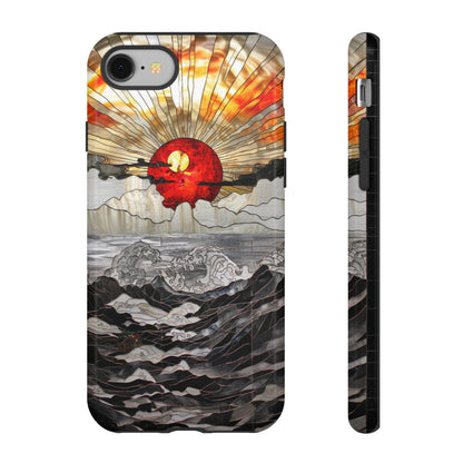 Japanese Rising Sun Phone Case Stained Glass Ocean Wave Phone Cover iPhone 15 Case