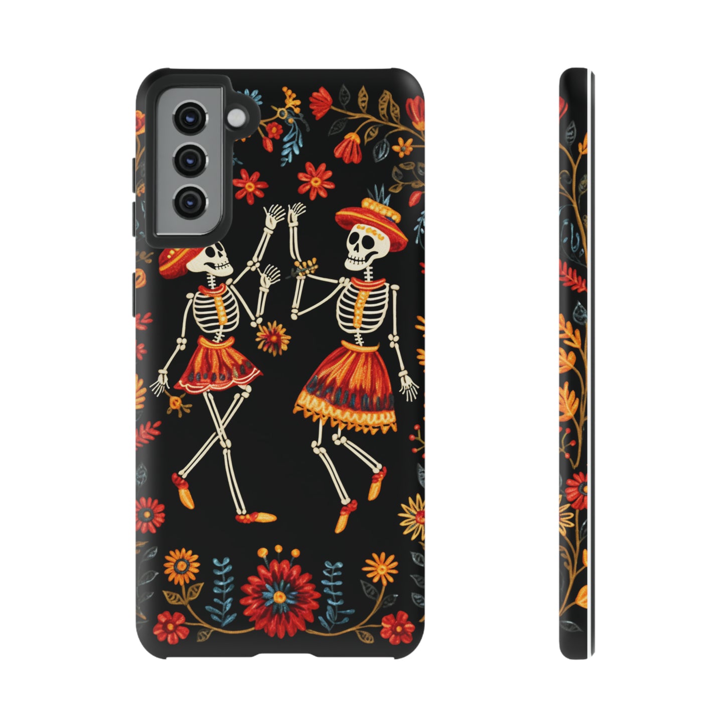 Dead Can Dance, iPhone 15 case, Floral Embroidery Skeletons | Whimsical Dance of the Departed for Google Pixel, iPhone & Samsung Galaxy