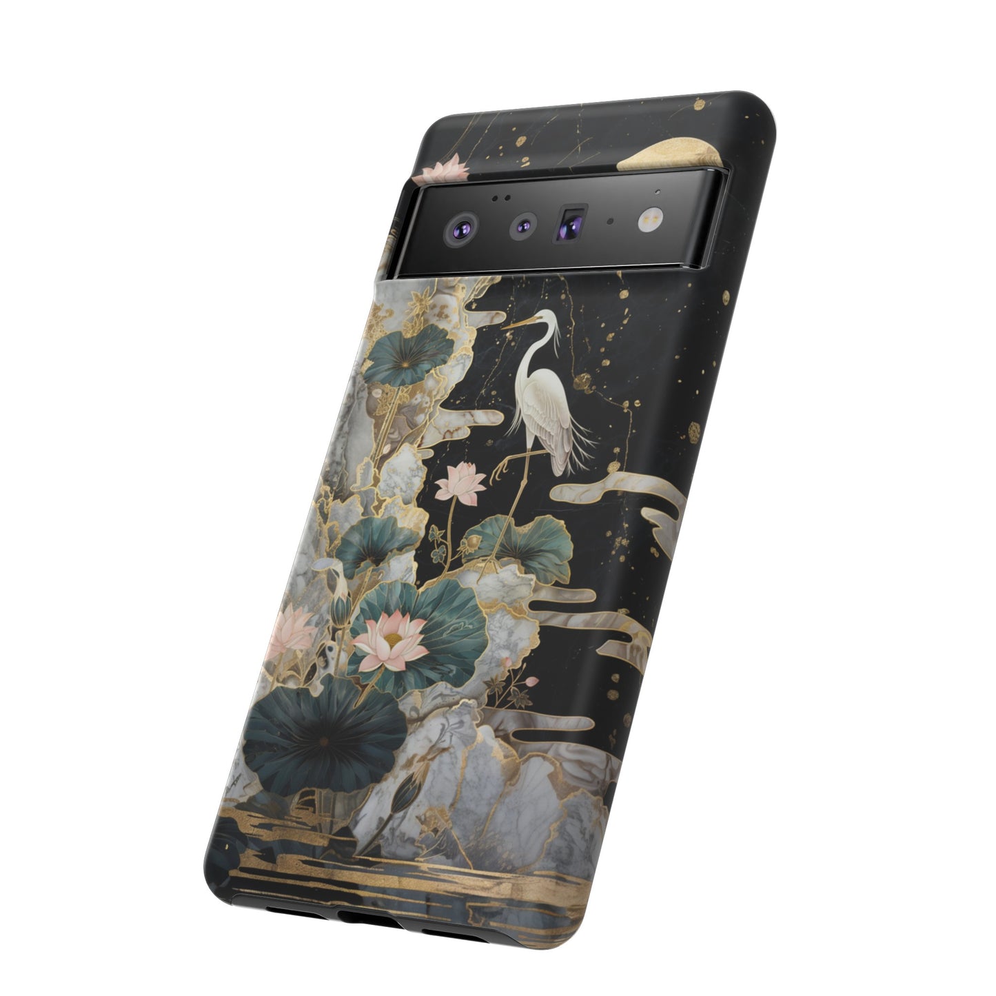 Heron and Moon Floral Zen Art Phone Case