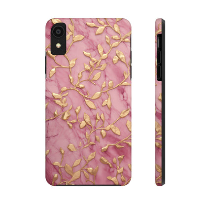 iPhone 14 Case Alluring Elegance: Pink & Gold Leaf Tough iPhone Case