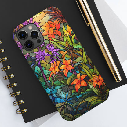 Stained Glass Phone Case Floral Aesthetic Art Nouveau Retro Samsung Galaxy Phone Tough Case iPhone 14 Plus 13 12 7 8 Se Hippie Boho