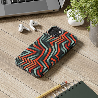 Abstract Wave Pattern Black, Blue, and Orange Psychedelic Tough iPhone Case | Embrace Vibrant Style and Reliable Protection