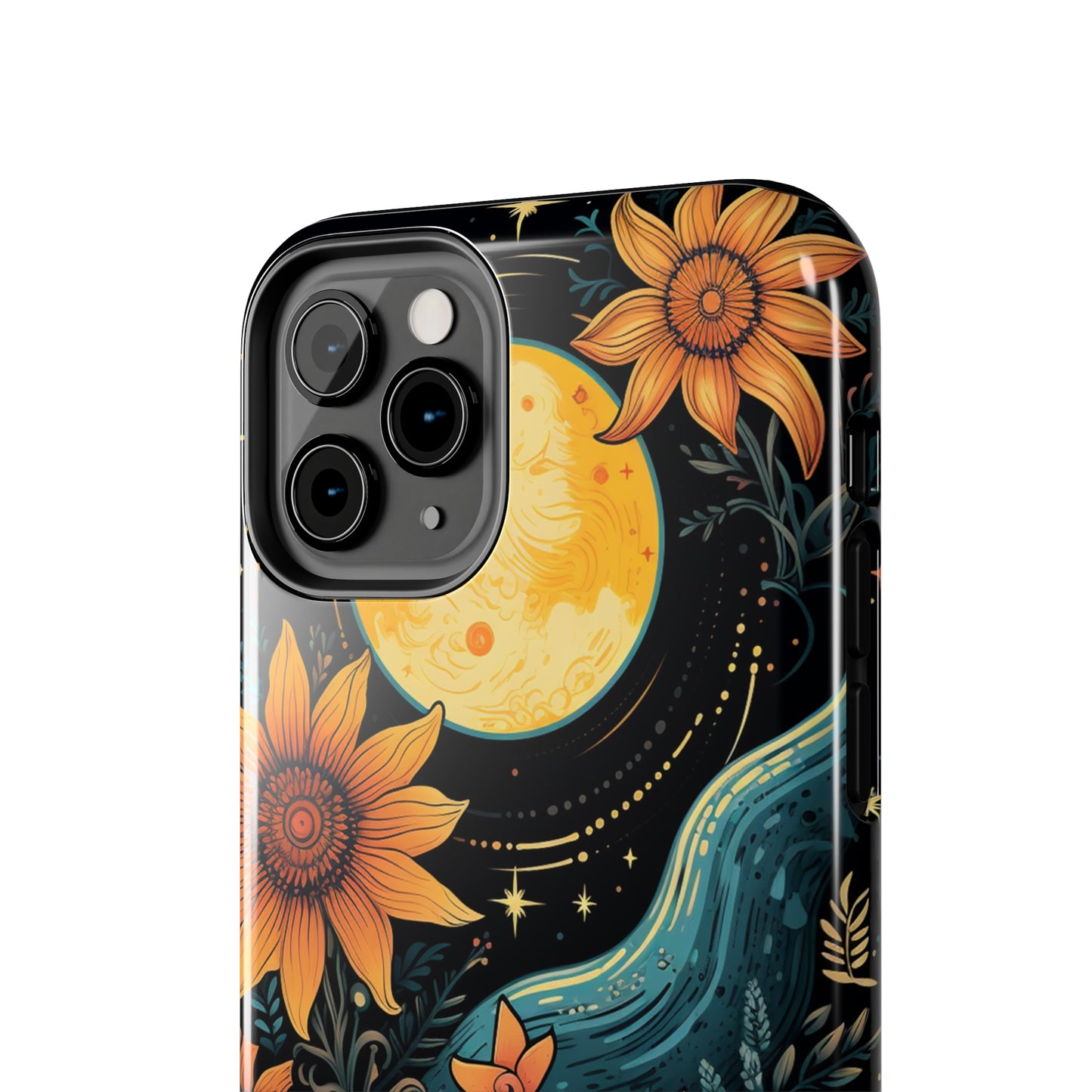 Boho Meets Cottagecore: Floral Sun, Moon & Stars iPhone Case – A Celestial Delight