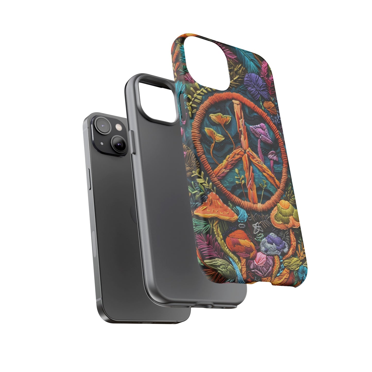 Embroidery Style Magic Mushrooms and Peace Sign Phone Case