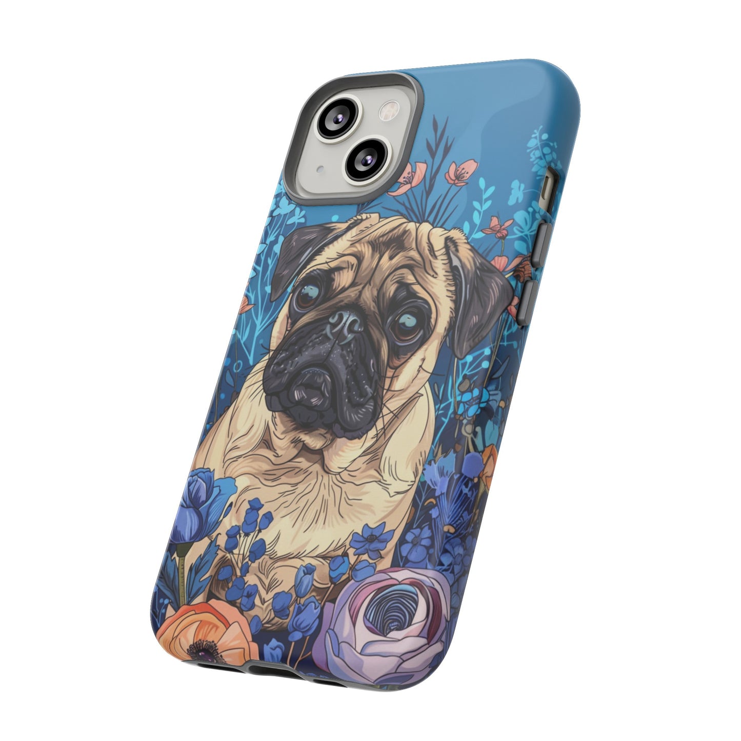 Cute Pug Dog Blue Floral Design Phone Case