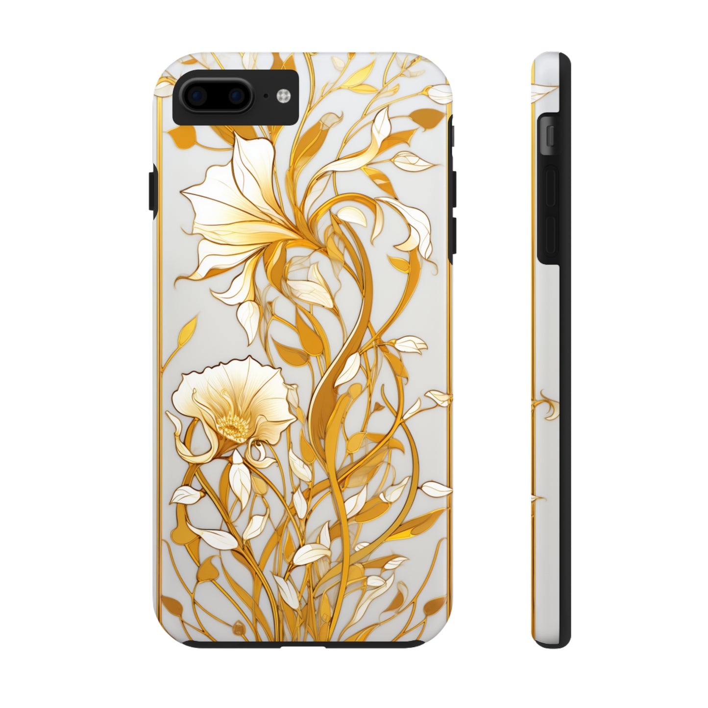 Gold floral Elegance: Art Deco Stained Glass iPhone Case | Vintage Glamour & Modern Protection for iPhone Models 11 through 14 Pro Max