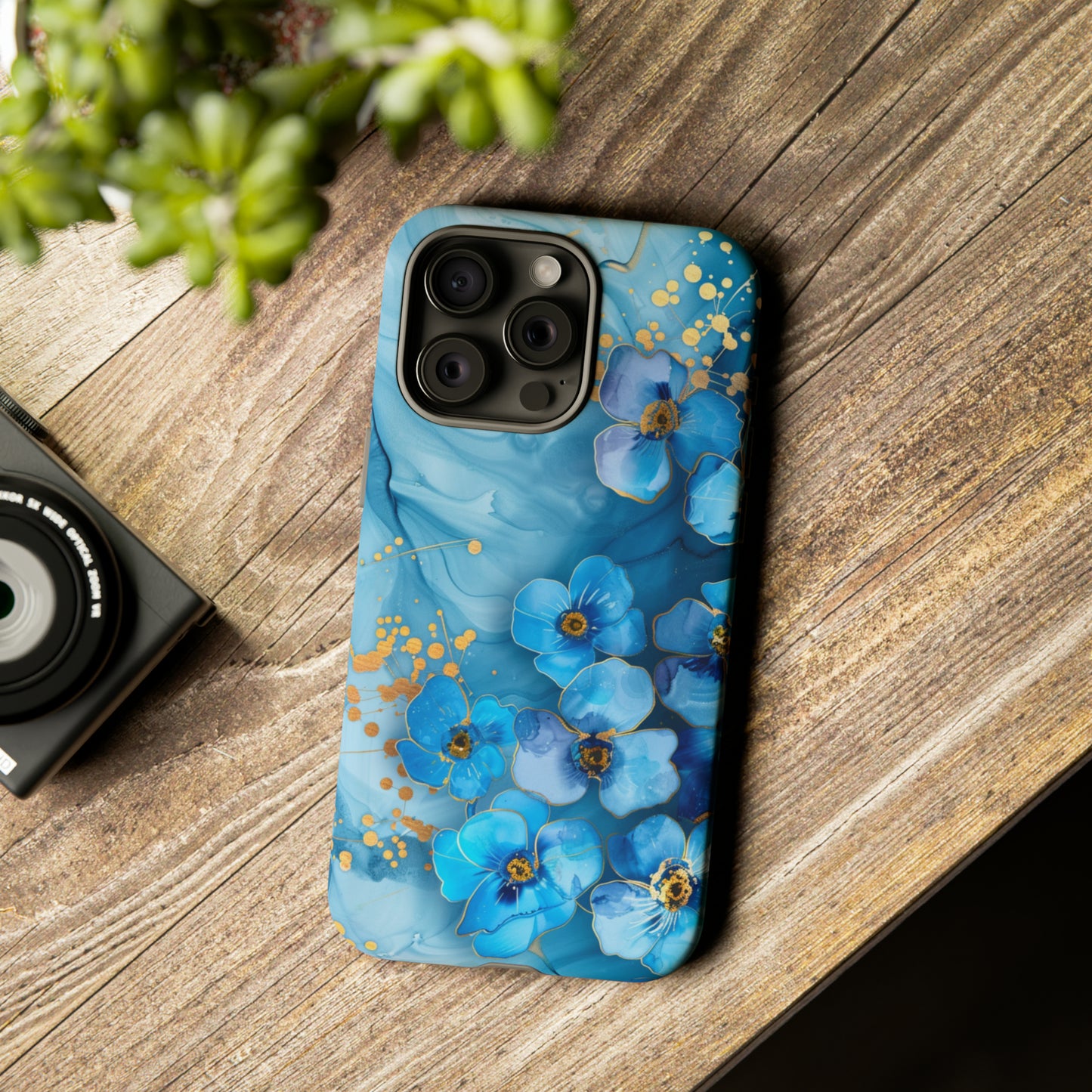 Forget Me Nots Gold Color Splash Floral Design Phone Case