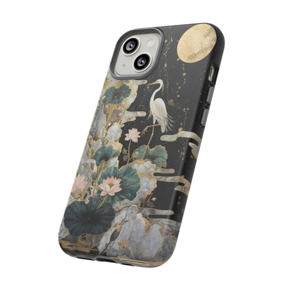 Heron and Moon Floral Zen Art Phone Case