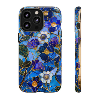 Blue Floral Stained Glass Gold Inlay Wild Flowers Phone Case