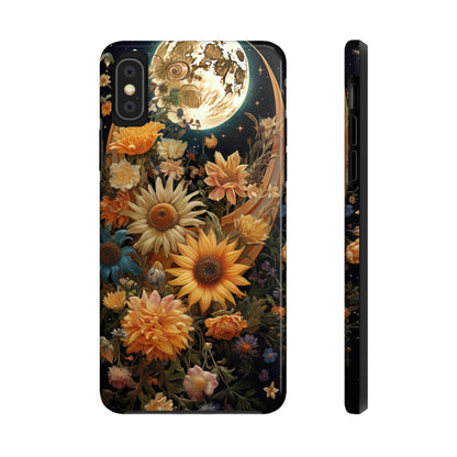 Celestial Charm: iPhone Case with Boho Cottagecore Fusion of Floral, Sun, Moon & Stars