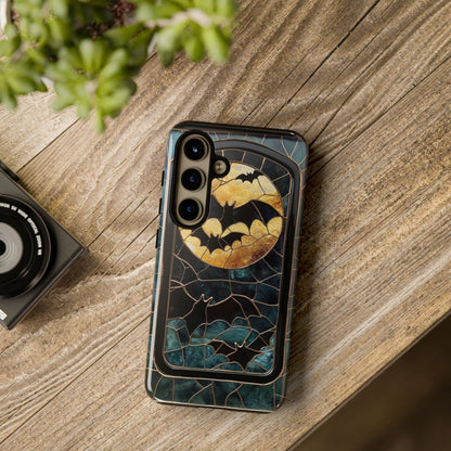 Halloween Phone Case Bats Stained Glass Style Spooky Moon Phone Cover