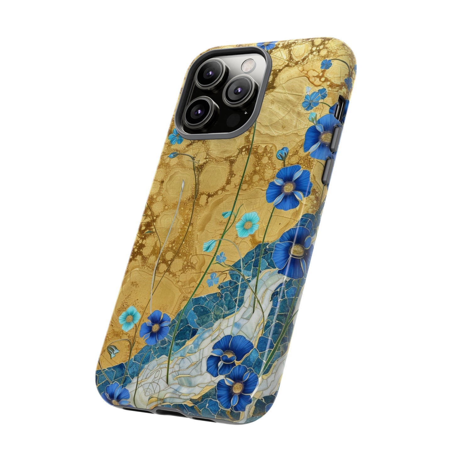 Forget Me Nots Gold Color Splash Floral Design Phone Case