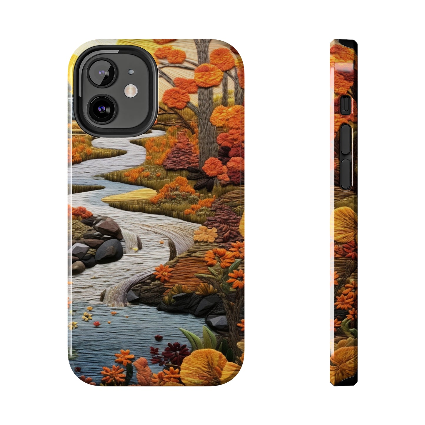 Enchanting Fall Landscape Phone Case | Vintage Boho Embroidery Style