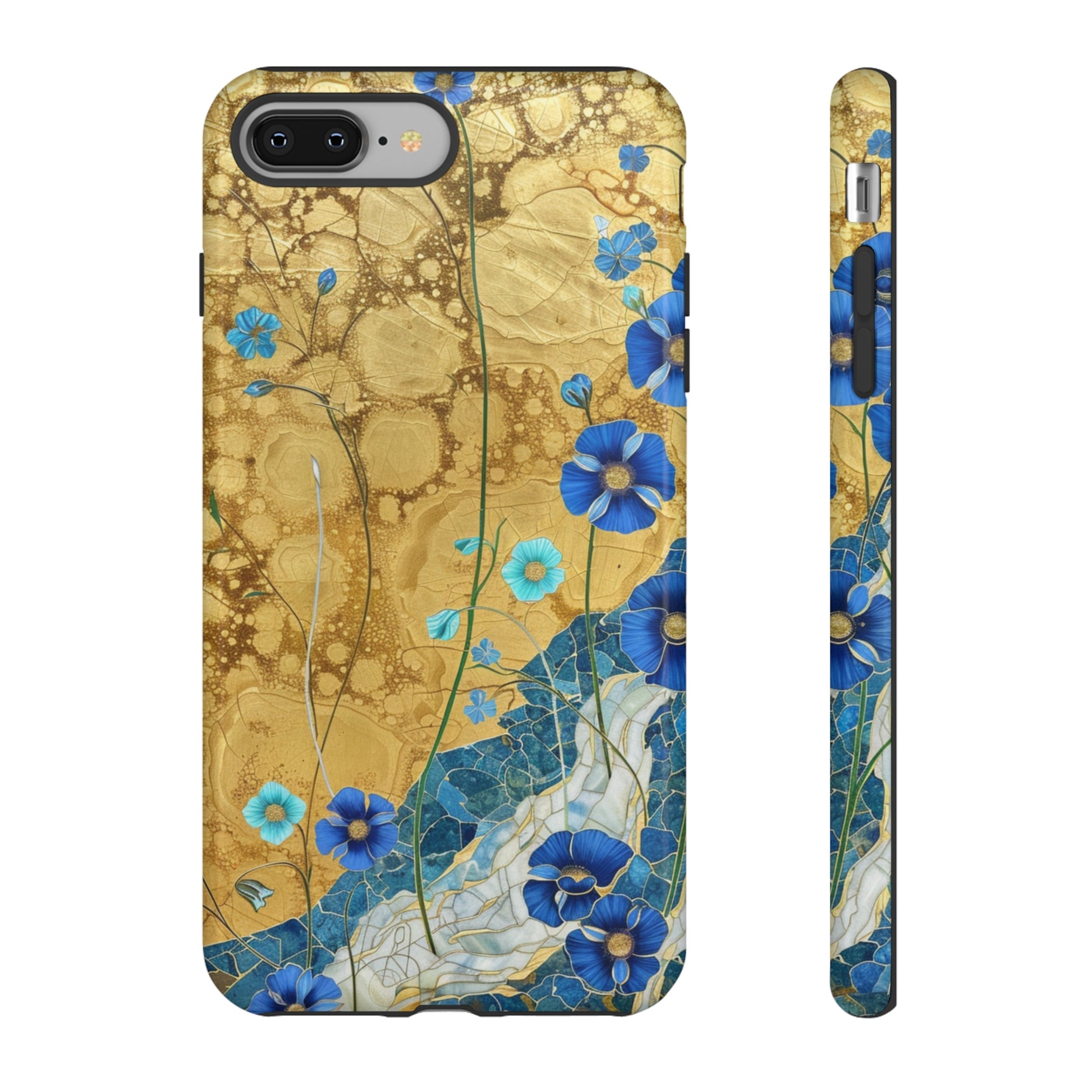 Forget Me Nots Gold Color Splash Floral Design iPhone 15 Case