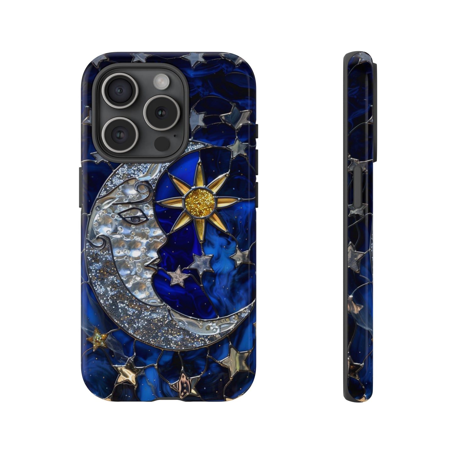 Cosmic Moon & Stars Stained Glass Starry Night Phone Case