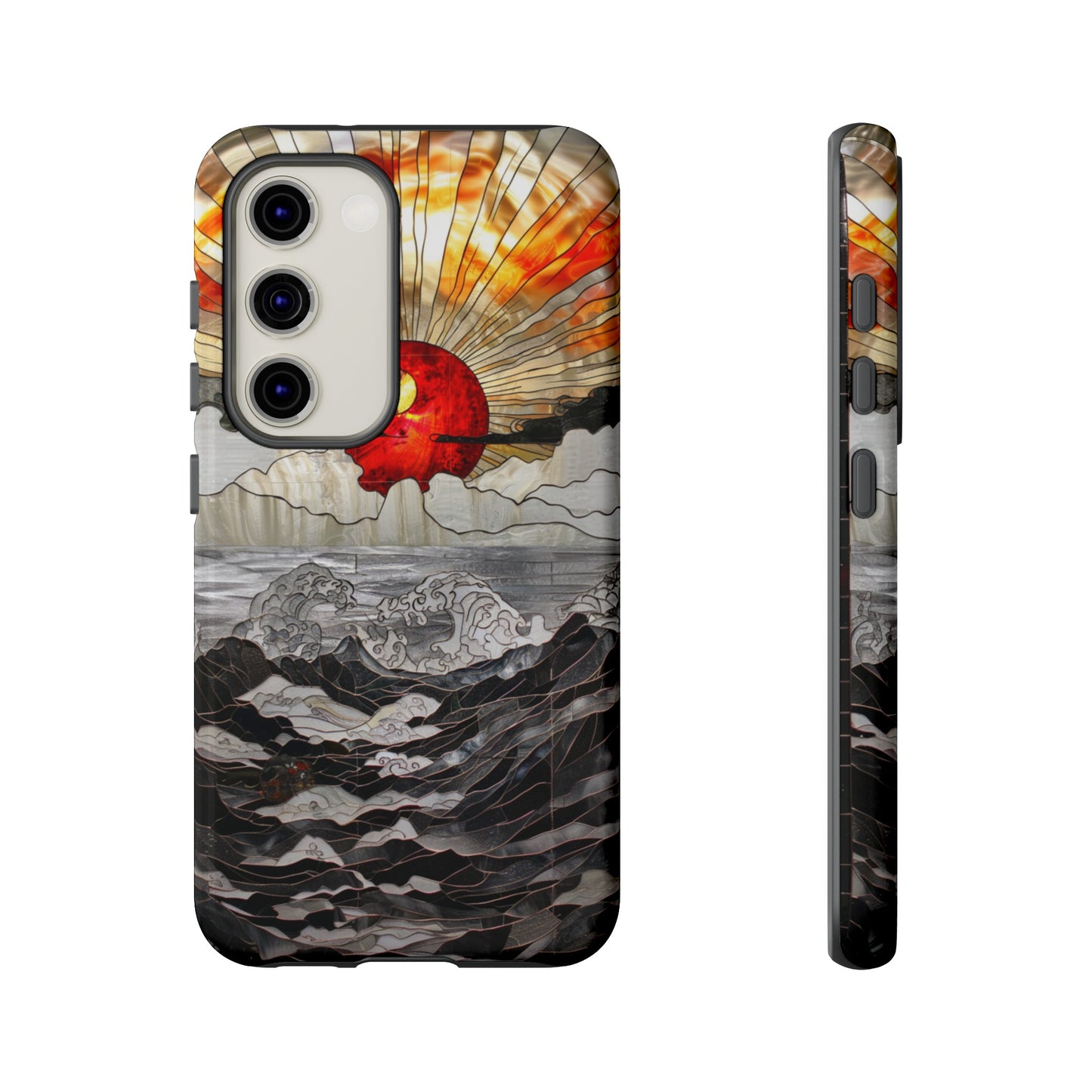 Japanese Rising Sun Phone Case Stained Glass Ocean Wave Phone Cover iPhone 15 Case