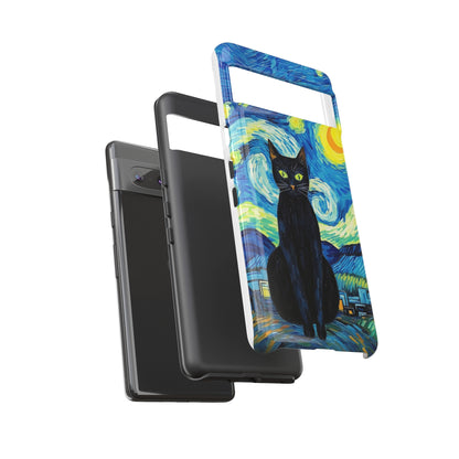 Starry Night Van Gogh Black Cat iPhone, Samsung Galaxy, Google Pixel  Case | Embrace Artistic Whimsy and Feline Charm