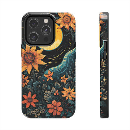 Boho Meets Cottagecore: Floral Sun, Moon & Stars iPhone Case – A Celestial Delight