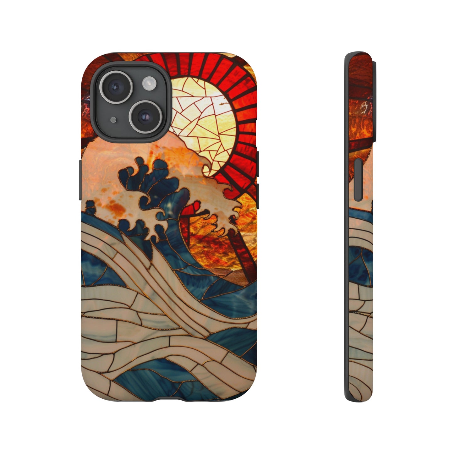 Japanese Rising Sun Phone Case Stained Glass Ocean Wave