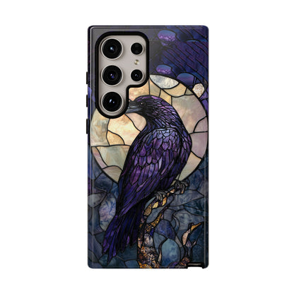 Halloween Phone Case Purple Raven Stained Glass Style Spooky Moon Phone Cover