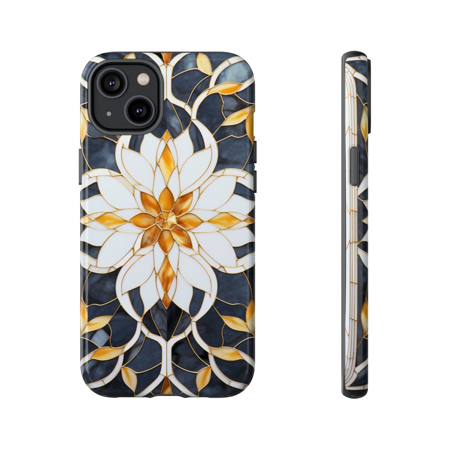 Art Deco Floral Gold & Blue Mosaic