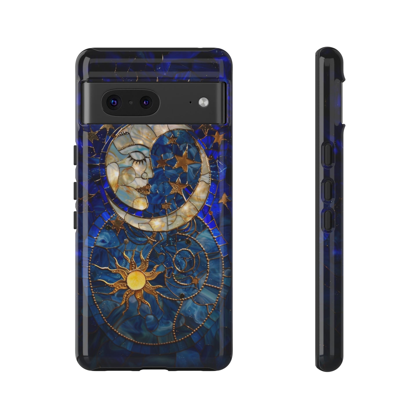 Celestial Stained Glass Moon and Stars Phone Case, Night Sky iPhone 15 Case