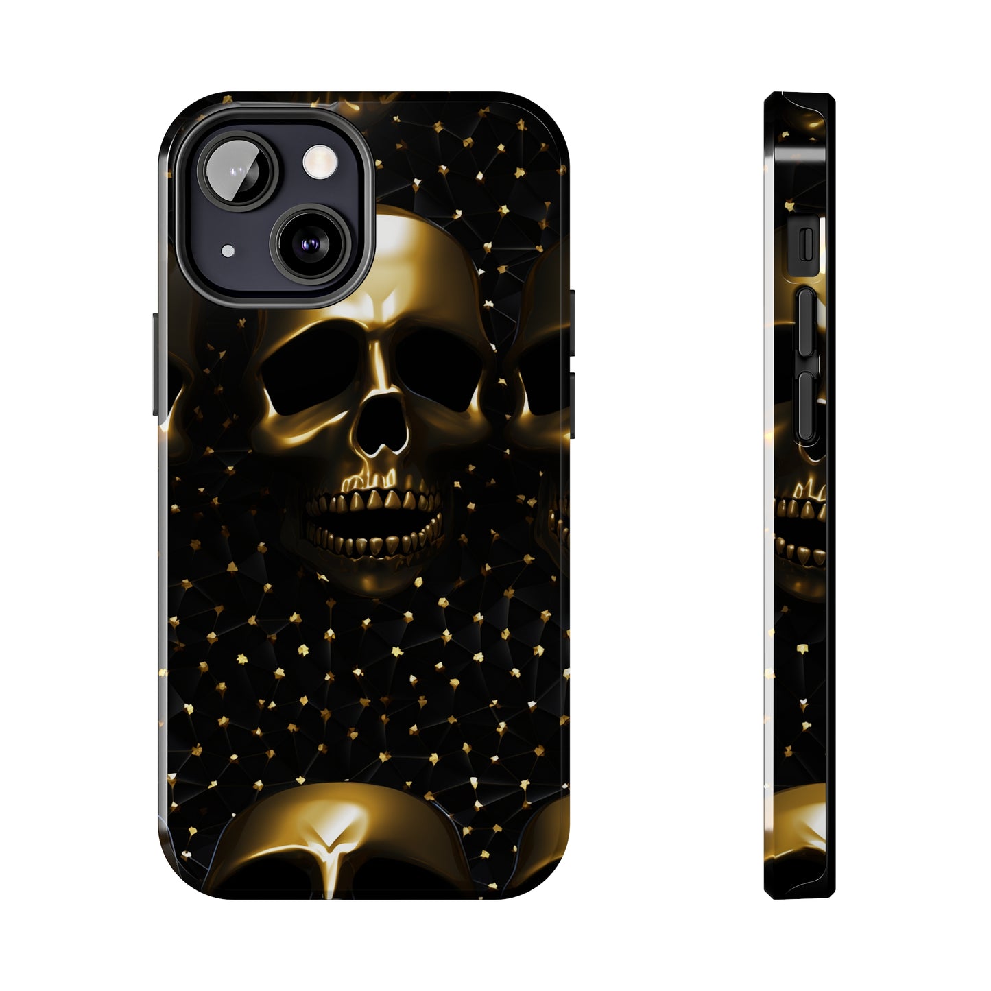 iPhone Tough Case | Dark Decadence: Gothic Gold Skulls and Studs  | Unveil Your Edgy Elegance