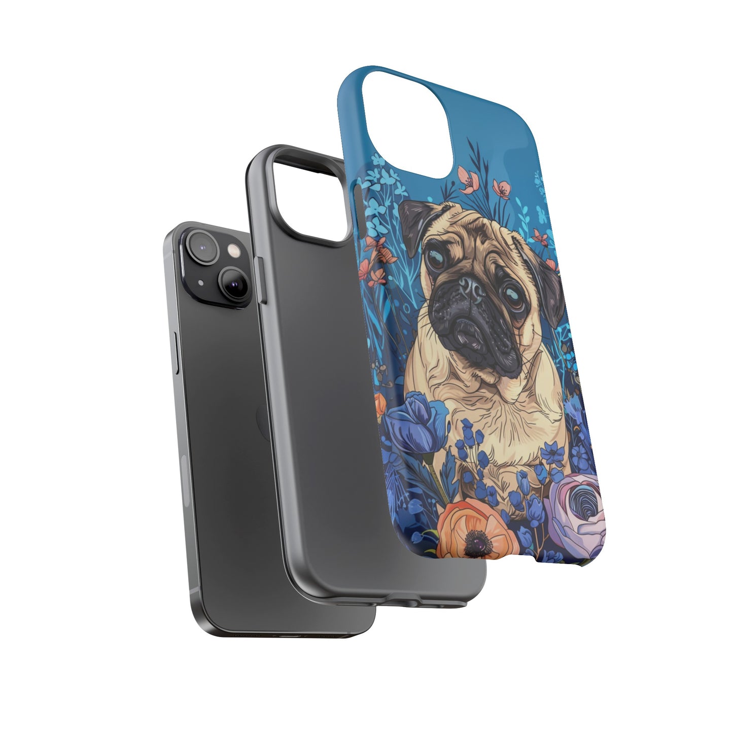 Cute Pug Dog Blue Floral Design Phone Case