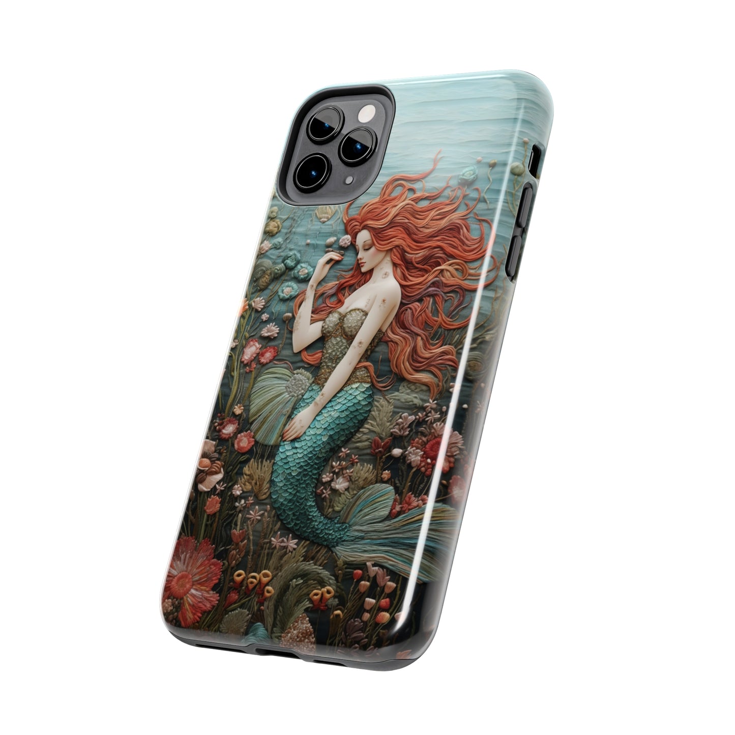 Siren's Song: Mermaid Elegance Apple Phone Case | Embroidery-Inspired iPhone Case