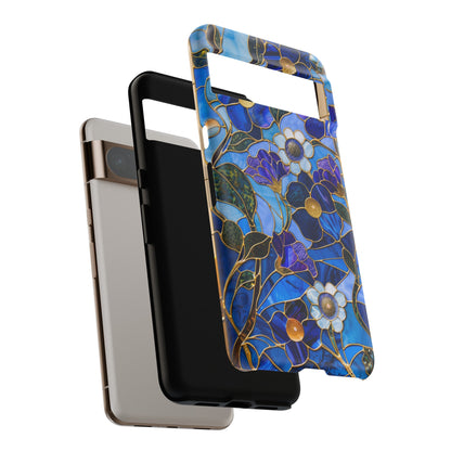 Blue Floral Stained Glass Gold Inlay Wild Flowers Phone Case