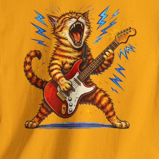 rock and roll cat electric guitar t shirt