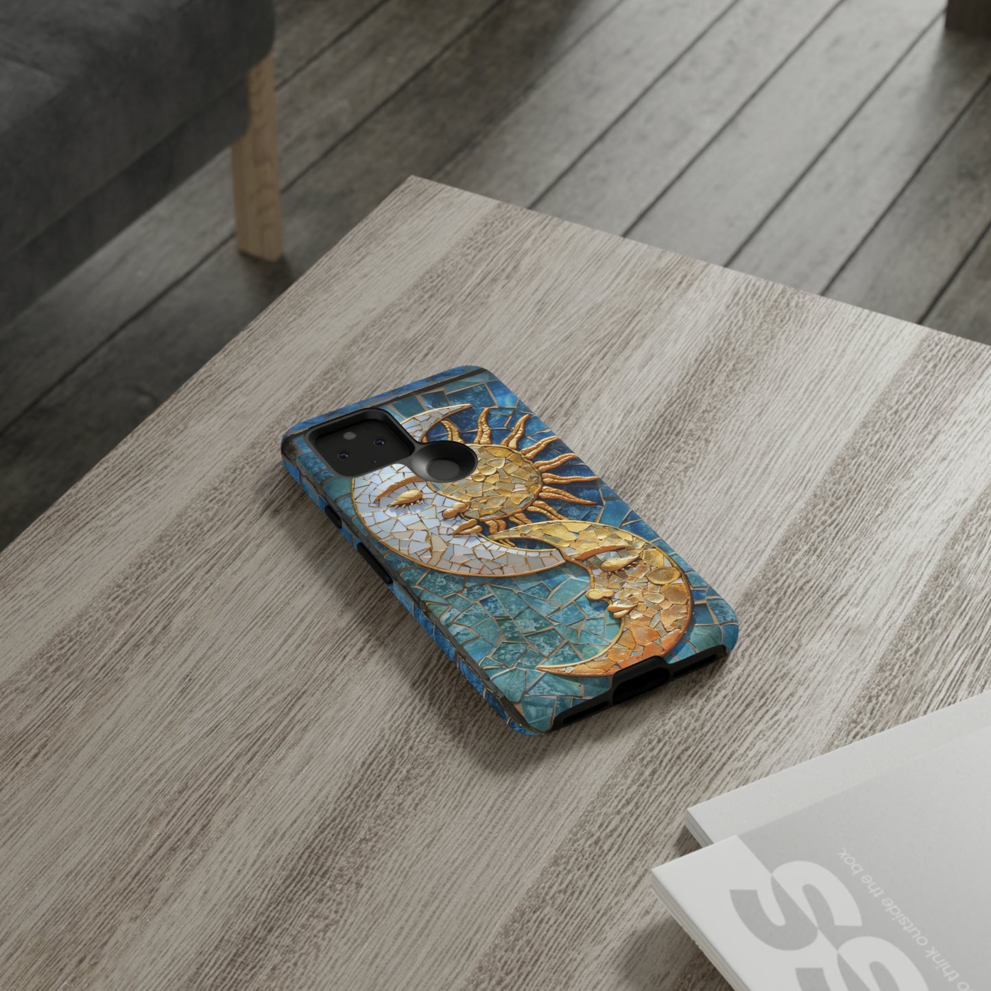 Boho Sun and Moon Mosaic Tile Stained Glass Phone Case