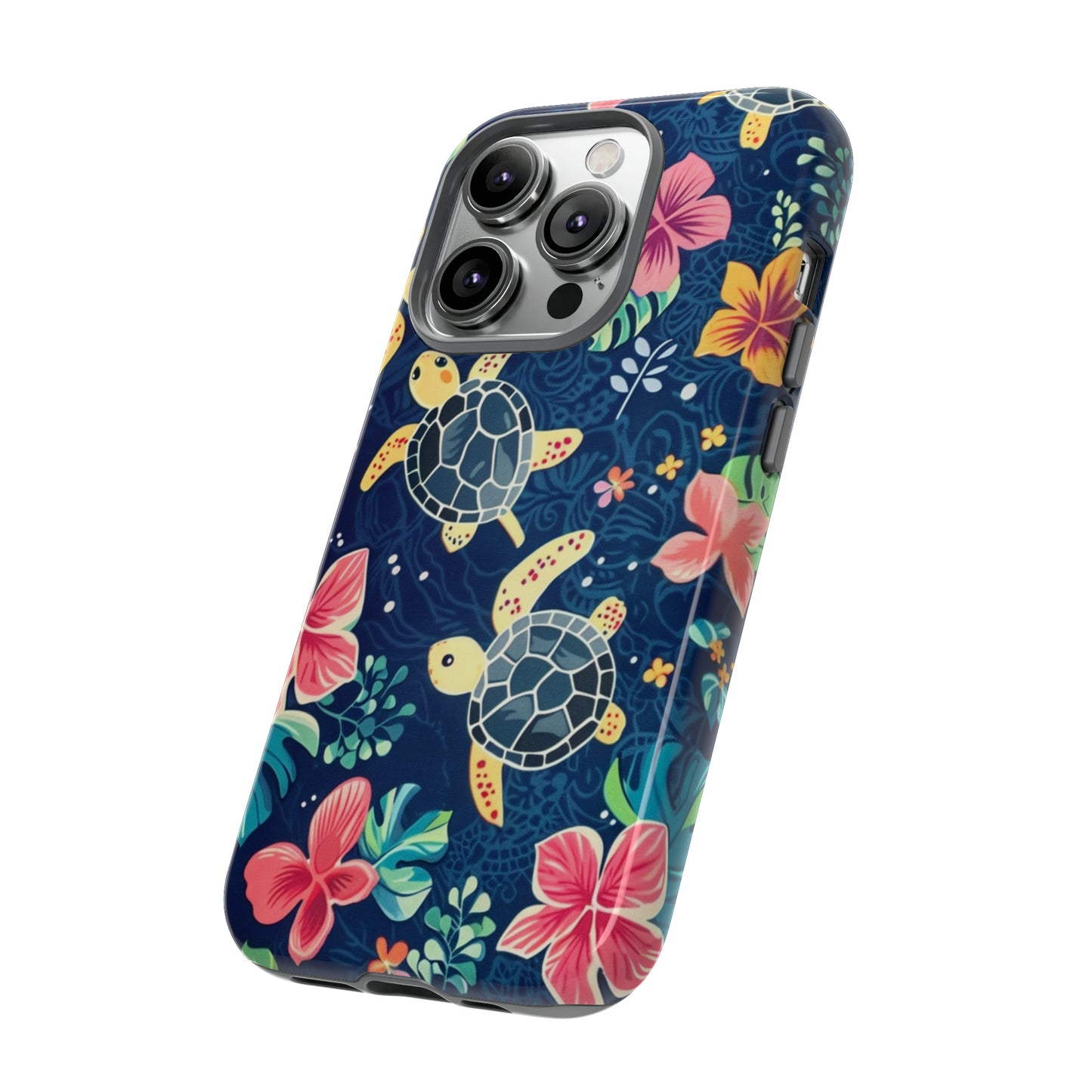 Undersea Floral Blue Sea Turtle Phone Case