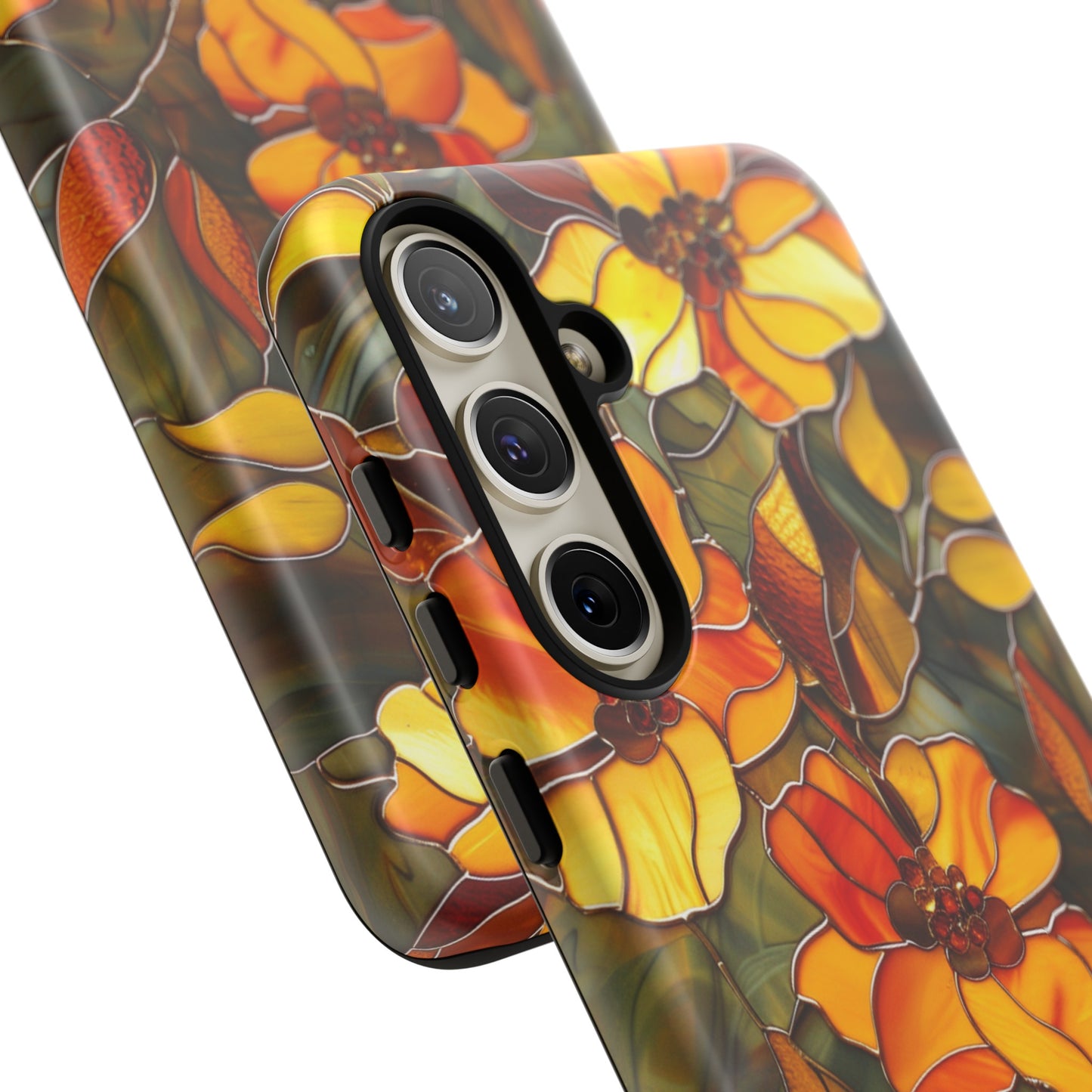 Orange Floral Phone Case Stained Glass Style