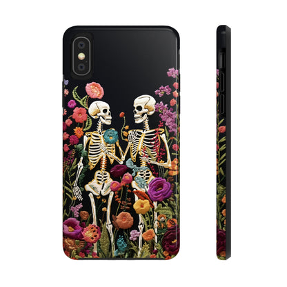 Love Halloween Skeletons Embroidery iPhone Case | iPhone X to iPhone 14 Pro Max