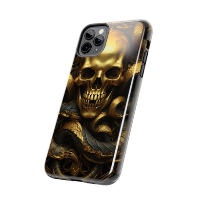 iPhone 14 Case Dark Elegance: Gold Skulls and Snakes Tough iPhone Case | An Edgy Goth Delight