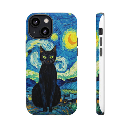 Starry Night Van Gogh Black Cat iPhone, Samsung Galaxy, Google Pixel  Case | Embrace Artistic Whimsy and Feline Charm