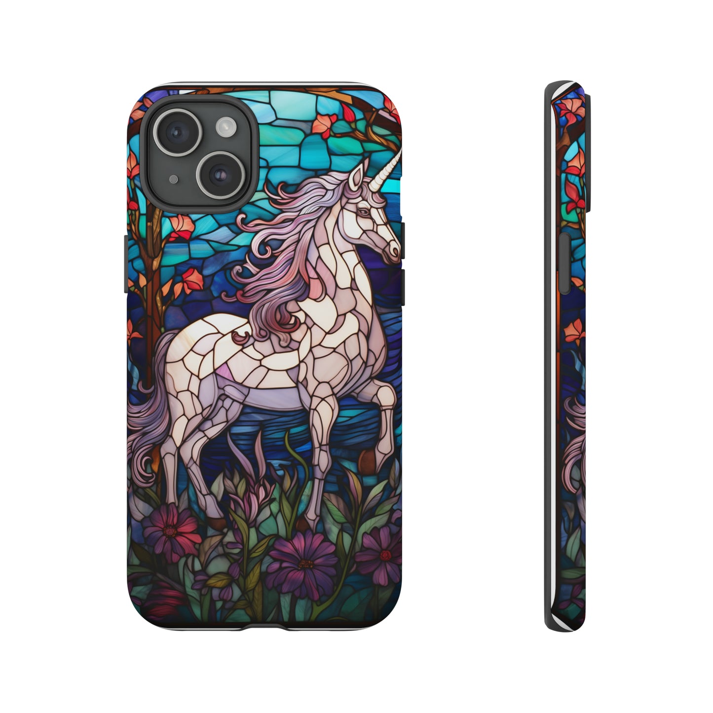 Unicorn Stained Glass iPhone, iPhone Case Retro Samsung Galaxy Phone Tough Case iPhone 15 14 Plus 13 12 7 8 Se Hippie Boho Style