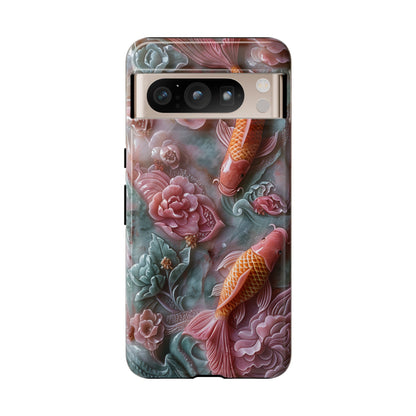 Pink Marble Fish Asian Jade Carving Koi Art Phone Case