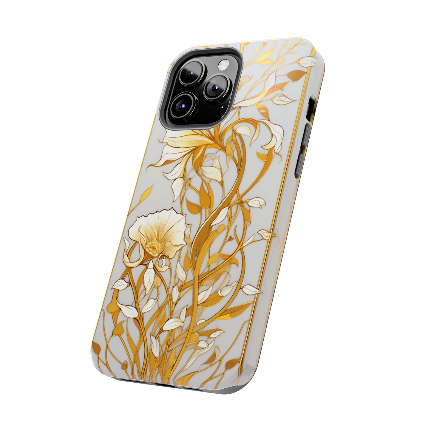 Gold floral Elegance: Art Deco Stained Glass iPhone Case | Vintage Glamour & Modern Protection for iPhone Models 11 through 14 Pro Max