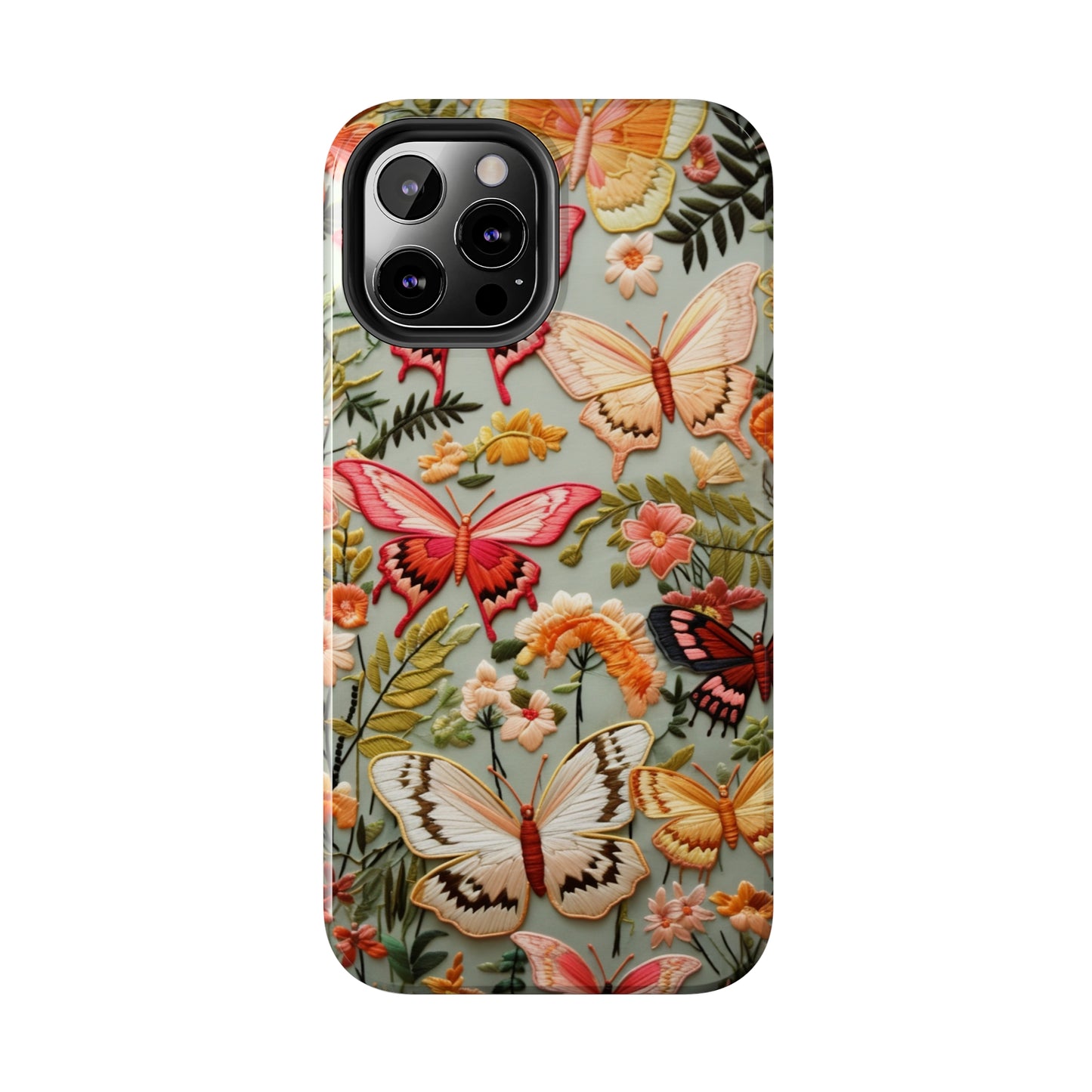 Embroidery Butterflies iPhone Case | Whimsical Elegance and Nature's Beauty in Handcrafted Detail