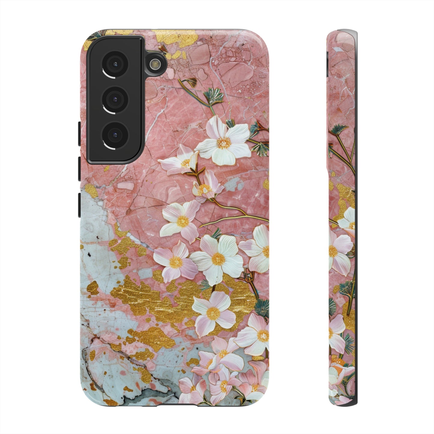 Pink Forget Me Nots Gold Floral Phone Case